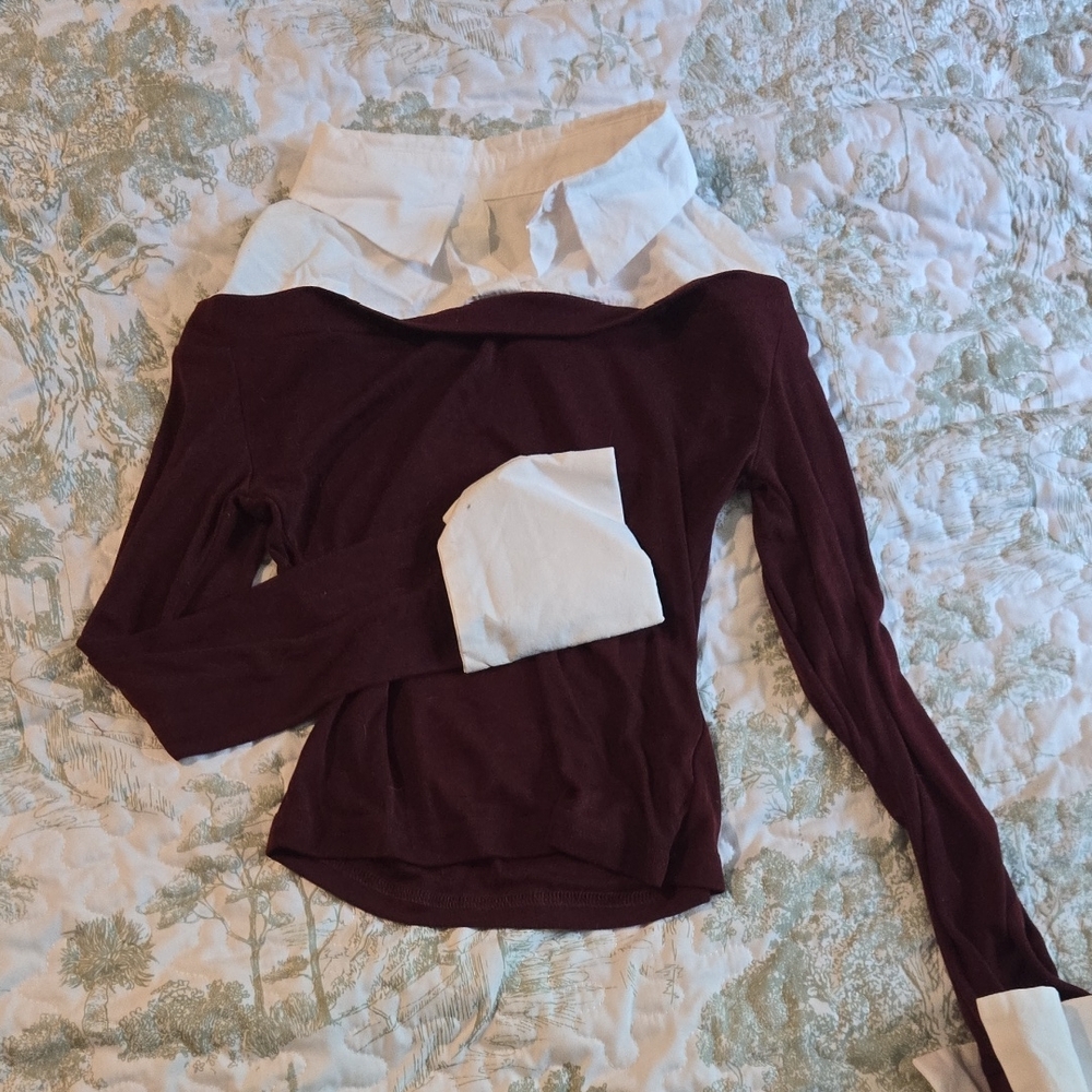 Commense Burgundy and White Blouse